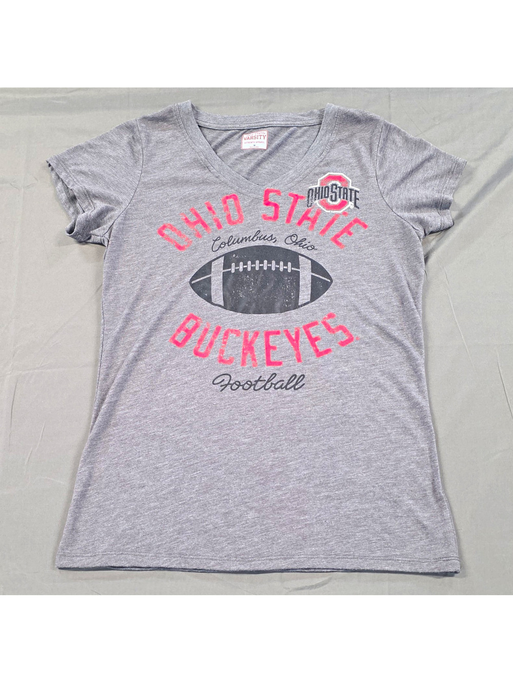 Ohio State Varsity Ohio State Buckeyes Football V-Neck Shirt Gray Womens M